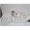 Image 1 : 7 pieces of Glassware (Spooner, Sugar, plates, candle sticks)