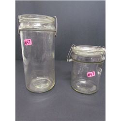 1 Tall Qt and 1 Short Pt  Victory Clear Jars with snap lids
