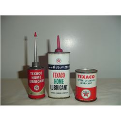 3 Texaco oil tins 2 handi oiler 1 cyl lube