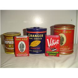 5 different old tobacco tins