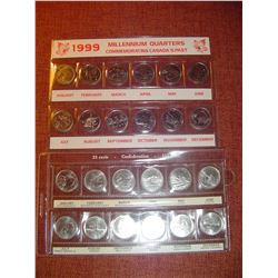 2 canadian quarter set 1992 confederation and 1999 millenium