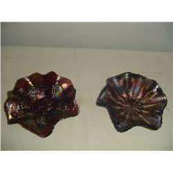 2 pieces colored carnival glass purple and green