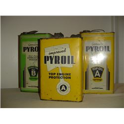 3 1 gallon Pyroil oil tins
