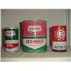 Image 1 : 3 different Co-op oil and anti-freeze tins