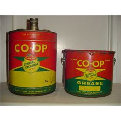 Co-op 5 gallon oil and 25 lb grease pails