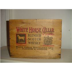old wooden crate White Horse scotch whiskey