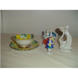 3 occupied japan figurines and tea cup and saucer