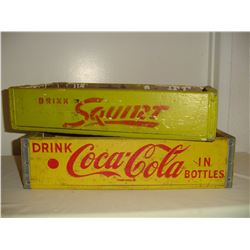 2 wooden pop crates coca -cola and squirt