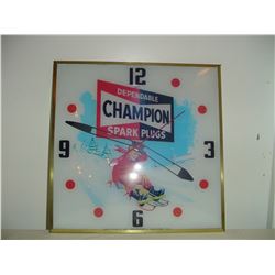 15 inch square champion spark plug advertising clock-was working not at the moment