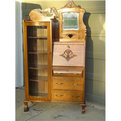 1/4 cut oak curved glass lions paw secretary desk