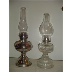 2 coal-oil lamps ,1 metal and 1,glass