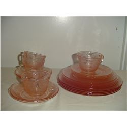 partial set pink depression dishes