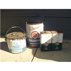 4 oil tins and pails BA ,white rose etc.