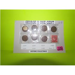 Collection George V one cent- 1928,1932,1933,1934,1935,1936 + George V historic collectibles