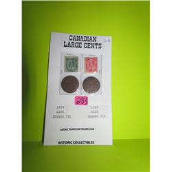 Canadian Large Cents King Edward VII 1909 and 1910 - more than 100 years old