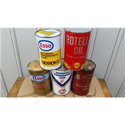 Assorted qt tins (Gulf,Shell,Esso)