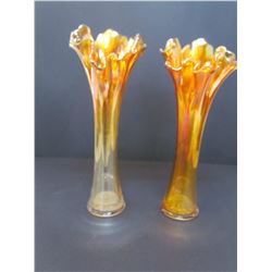 2 Orange Carnival glass vases