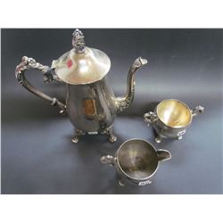 Silver Elegance plated E.D. Brass tea set (sugar,cream,pot)