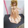Image 2 : 18 inch tall vintage doll in peach dress on stand