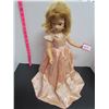 Image 3 : 18 inch tall vintage doll in peach dress on stand