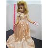 Image 4 : 18 inch tall vintage doll in peach dress on stand
