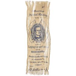 1896 JEFFERSON DAVIS CSA President, Monument Laying of Corner Stone Silk Ribbon