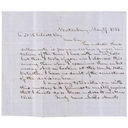 1854 Letter Regarding a Phony Three Dollar Obsolete Banknote at Waterbury (CT)