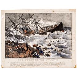 1873 Currier + Ives Hand-Colored Action Print: THE WRECK OF THE ATLANTIC