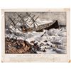 Image 1 : 1873 Currier + Ives Hand-Colored Action Print: THE WRECK OF THE ATLANTIC