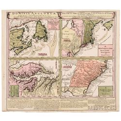 c. 1740 Colorful Map DOMINIA ANGLORUM in AMERICA SEPTENTRIONALI by Homann + Moll