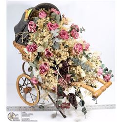 MINI WOOD STROLLER WITH FLOWERS 12"H