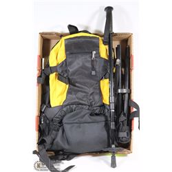 BACK PACK WITH TELESCOPIC HIKERS POLE AND