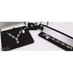 4PCS BLUE APATTE NECKLACE , EARRINGS, RING &