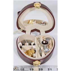 HEART SHAPED JEWELRY TRAVEL BOX WITH JEWELRY