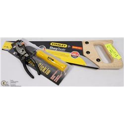 NEW STANLEY SHORTCUT 15" SAW, PLIERS, SICKLE