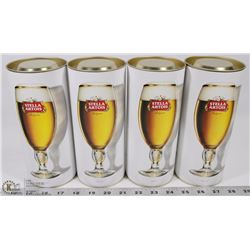 4 STELLA ARTOIS BEER GLASSES IN CASES.