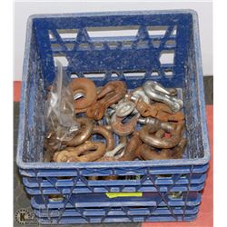 BLUE PLASTIC CRATE W/ CLEVISES AND CHAIN