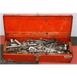 RED METAL TOOL BOX W/ CONTENTS