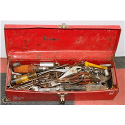 RED METAL TOOL BOX W/ CONTENTS