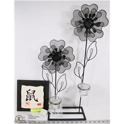 DECORATIVE CANDLE HOLDER W/ CHINESE WALL HANGING