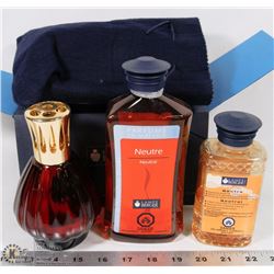 BERGER LAMP NIB WITH 2 PERFUME BOTTLES.