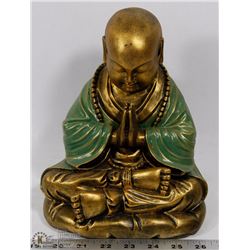 CERAMIC BRASS & GREEN COLOR PRAYING MONK FIGURE