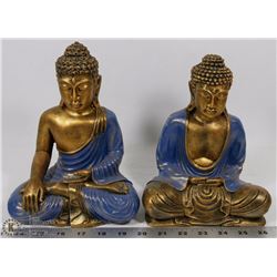 PAIR OF CERAMIC BLUE & BRASS COLOR PRAYING BUDDHA