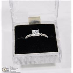 STERLING SILVER PRINCESS CUT CZ ENGAGEMENT RING