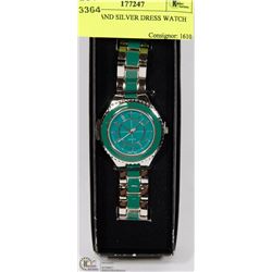 GREEN AND SILVER DRESS WATCH