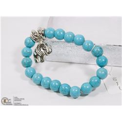 #77-NATURAL TURQUOISE BEAD ELEPHANT BRACELET 7.5"