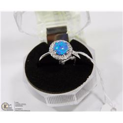 #45-AUSTRALIAN BLUE FIRE OPAL & CZ  RING