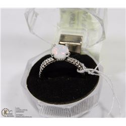 #48-- AUSTRALIAN WHITE FIRE OPAL & CZ  RING