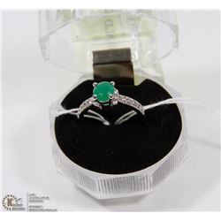 #73-GREEN EMERALD & CZ RING