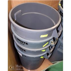 STACK OF 4 LARGE GREY BRUTE GARBAGE CANS